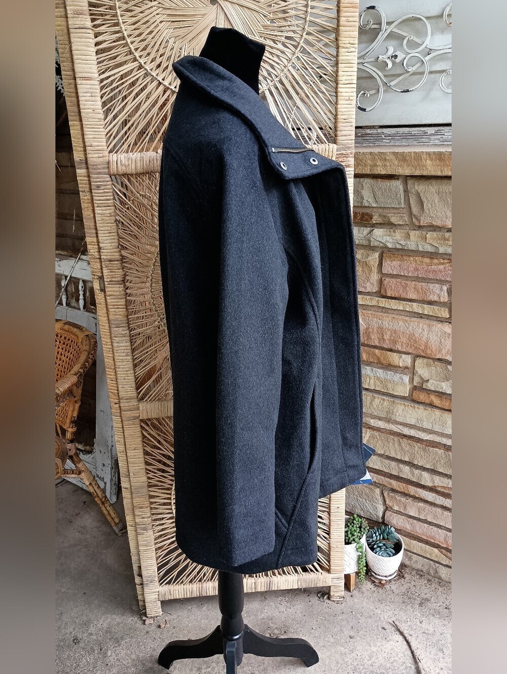 NWT Pendleton Womens Black Wool-Blend Coat - Classic Funnel Collar_Large - Picture 7 of 8